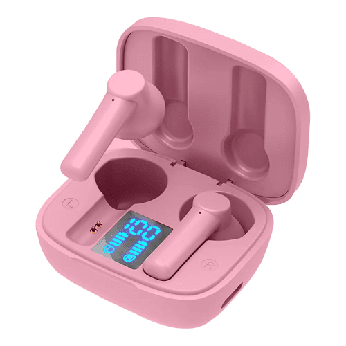 Collaborative Digital Ear Buds in Pink are branded by Total Merchandise in 1-2 spot colour printing.
