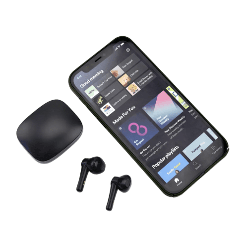 Promotional Digital Ear Buds in white are branded by Total Merchandise in 1-2 spot colour printing.