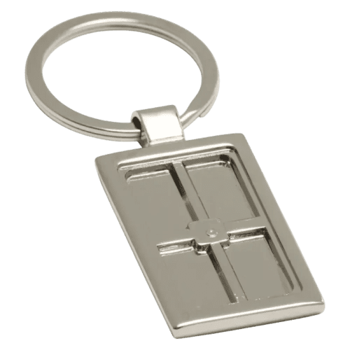 Image of the back of a Custom printed rectangular Alloy Injection Keyring from Total Merchandise