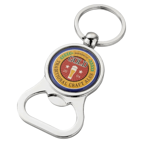 Custom printed Bottle Opener Alloy Injection Keyring with a logo example from Total Merchandise