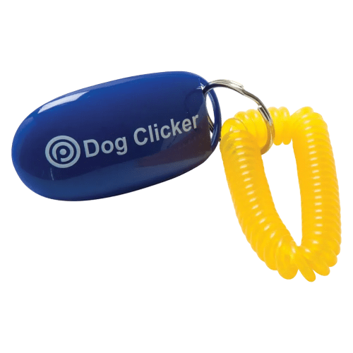 The front of the promotional dog clicker with an example of a company logo from Total Merchandise