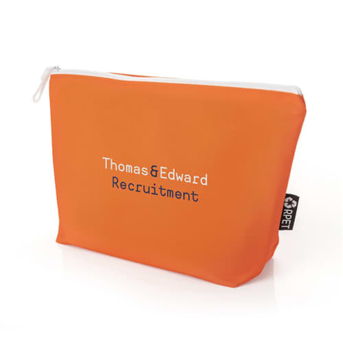 Customisable orange Toiletry Bag from Recycled Bottles with printed logo from Total Merchandise