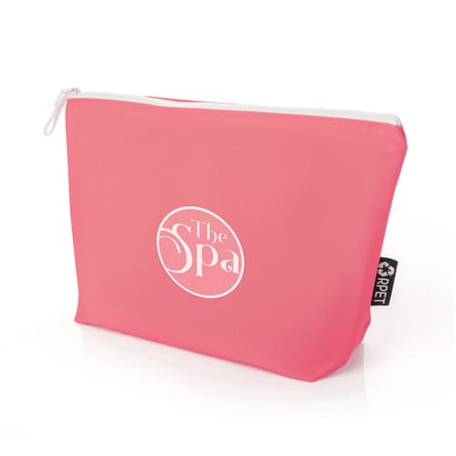 Personalised pink Toiletry Bag from Recycled Bottles with printed logo from Total Merchandise