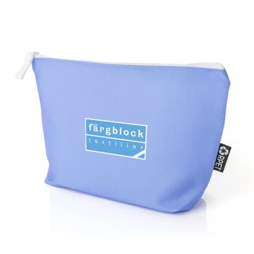 Custom printed blue Toiletry Bag from Recycled Bottles with printed logo from Total Merchandise