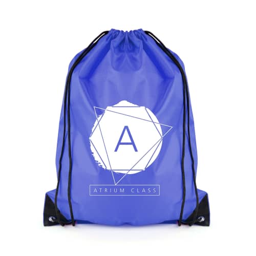 Tradeshow Recycled Drawstring Backpacks are spot colour printed to show your logo.