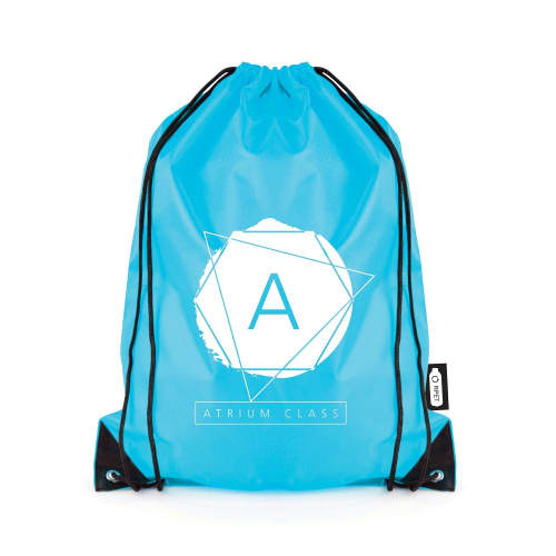 Promotional Recycled rPET Drawstring Backpacks in Cyan from Total Merchandise