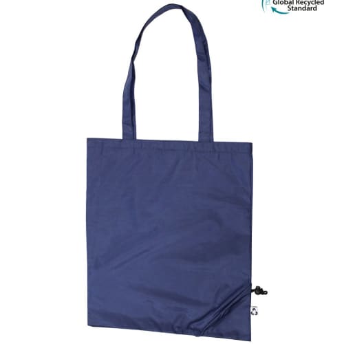 Logo Printed Navy Recycled Polyester Foldable Bag from Total Merchandise