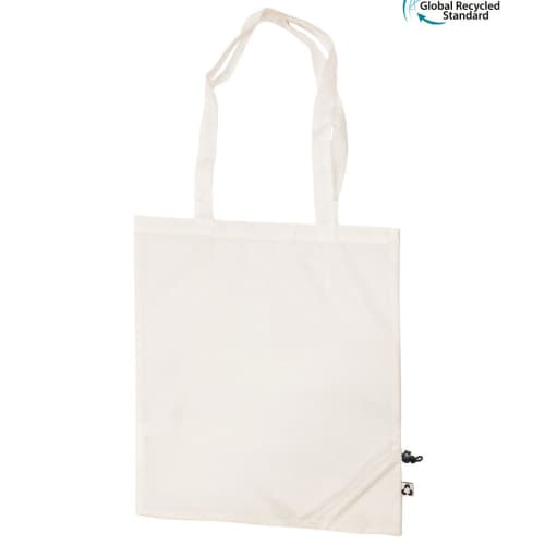 Logo Branded White Recycled Polyester Foldable Bag from Total Merchandise