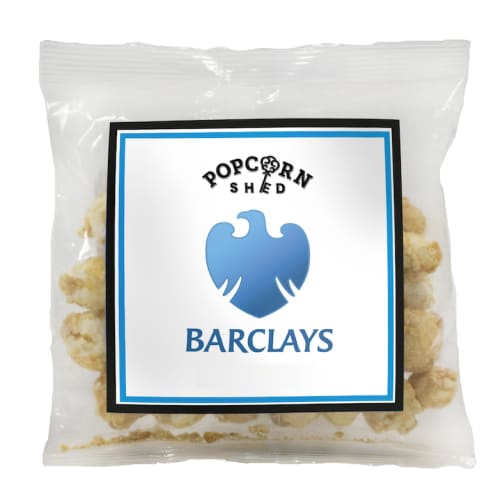 Printed Small Popcorn Bag with Sticker with company logo design on front by Total Merchandise