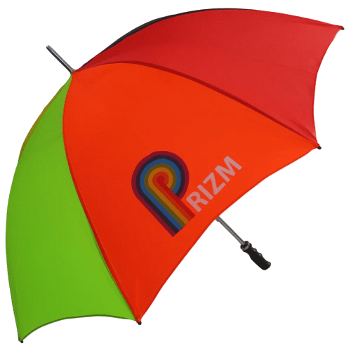 Promotional Bedford Sport Recycled Umbrellas with an example logo printed on one of its panels