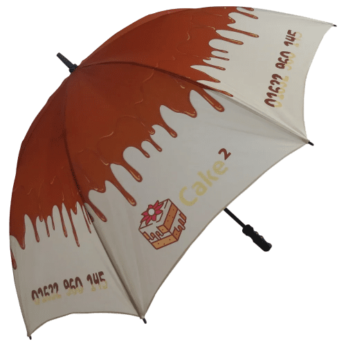 Promotional Fibrestorm Recycled Golf Umbrellas with an example logo printed onto some of the panels