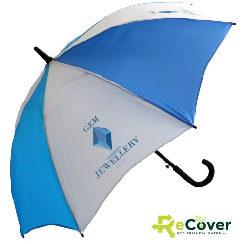 Promotional Executive Walker Recycled Umbrellas with an example logo printed onto some of the panels