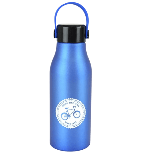 Custom Printed Dapto Metal Bottles in Blue Printed with a Logo from Total Merchandise