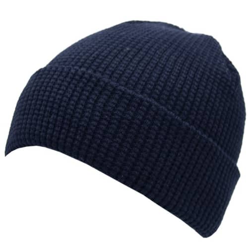 Logo Branded Waffle Knit Beanie With Turn-Up With A Design From Total Merchandise - Navy