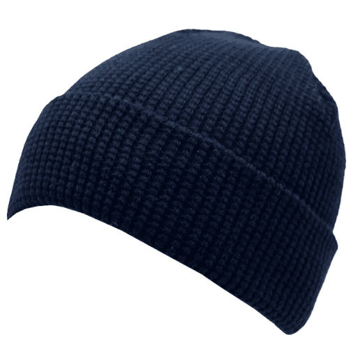 Logo Branded Waffle Knit Beanie With Turn-Up With A Design From Total Merchandise - Navy