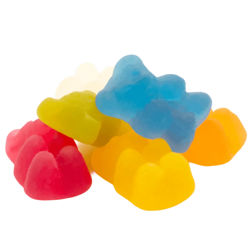 The contents of the Vegan Bears Flow Bag and all the different colours the bears come in