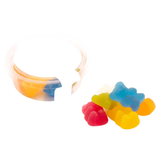 An unbranded version of the Eco Midi Pot Of Vegan Bears with its contents from Total Merchandise
