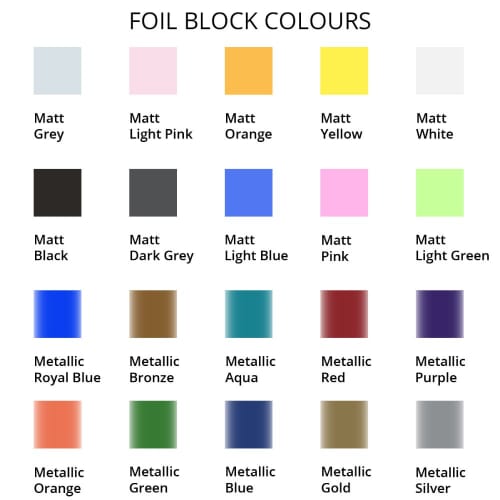 Available foil blocked colours for the NewHide Premium Quarto Week to View Diary