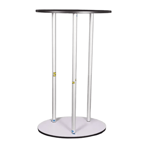 Formulate Fabric Counters custom-branded by Total Merchandise are held up by metal frames.