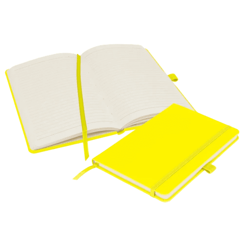Promotional Neon A5 Notebook showing the inside of notebook in a group photo from Total Merchandise