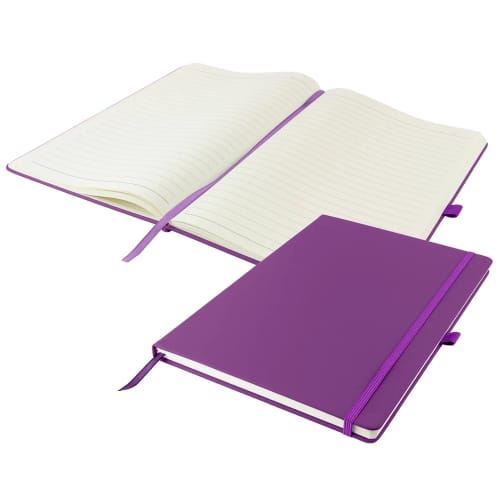 The inside of the Custom branded Dunn A4 Notebook in purple from Total Merchandise