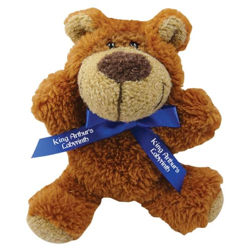 Custom 5-inch buster bear with a bow is spot colour printed by Total Merchandise to show your logo.