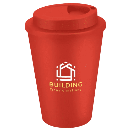 Promotional 350ml Metro Coffee Cup with an example of a company logo from Total Merchandise
