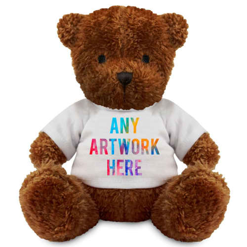 Branded 18cm James Teddy Bear in Brown with a Printed T-Shirt from Total Merchandise