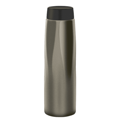 Dark Grey reusable metal flask with example logo/design on the front from Total Merchandise
