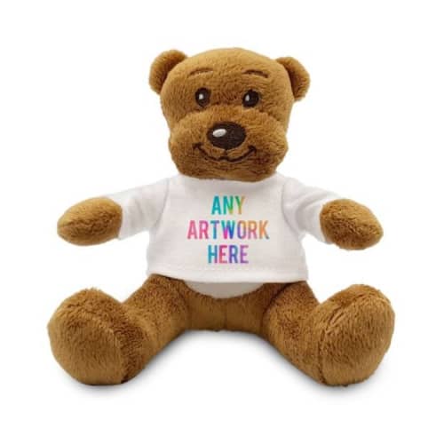 Branded 12cm Albert Teddy Bears are customised by Total Merchandise to show your logo