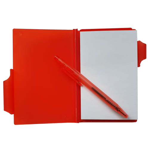 Printed Pocket Pad and Pen Set in Red Sitting Open from Total Merchandise