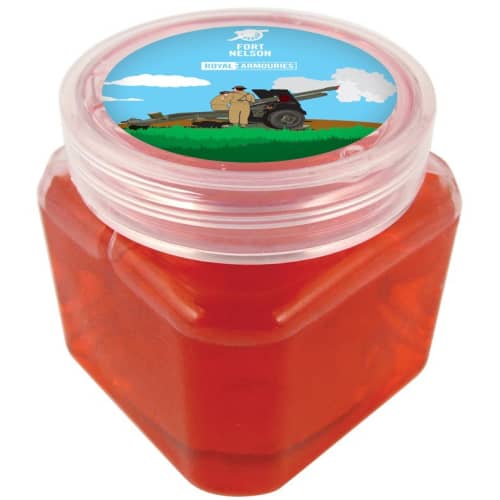 Tradeshow Red Slimy Goo Jars are branded by Total Merchandise to show off your logo on our goo jars.