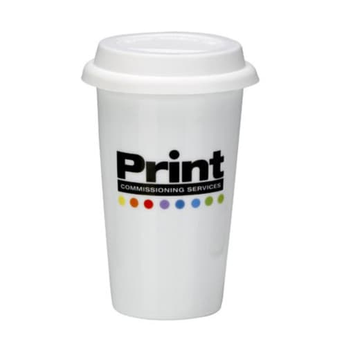 Branded Ceramic Reusable Coffee Cups Printed with a Logo by Total Merchandise