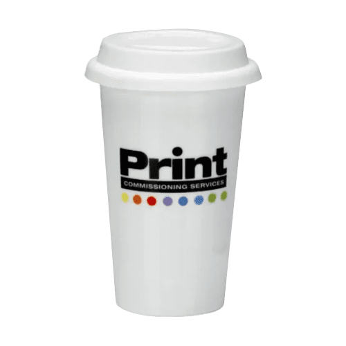 Branded Ceramic Reusable Coffee Cups Printed with a Logo by Total Merchandise