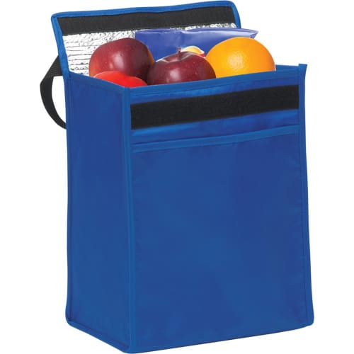 Logo printed Tonbridge Eco Lunch Cooler Bag in Royal Blue giving examples of what to put inside