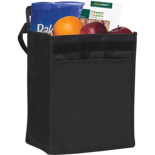 Custom printed Tonbridge Eco Lunch Cooler Bag in Black giving examples of what to put inside