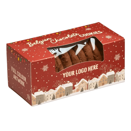 Corporate Triple Choc Biscuit Boxes are customised by Total Merchandise to display your logo.