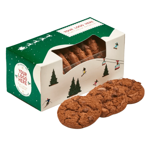 Custom Triple Choc Biscuit Boxes are full colour printed by Total Merchandise to show your logo.