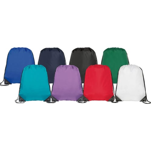 Promotional Kingsgate Eco Recycled Drawstring Bags showing all available colours