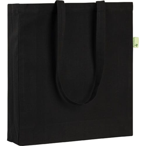 Custom printed Hythe Recycled 10 oz Cotton Tote in Black that you can fold down after use