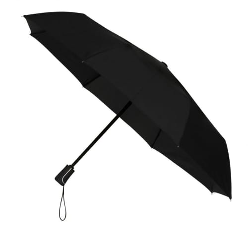 Custom printed Impliva Folding Umbrella in Black propped up from Total Merchandise