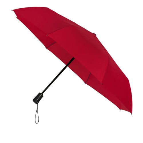 Custom branded Impliva Folding Umbrella in Red propped up from Total Merchandise