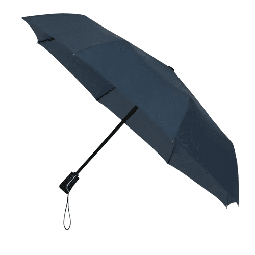 Promotional Impliva Folding Umbrella in Blue propped up from Total Merchandise