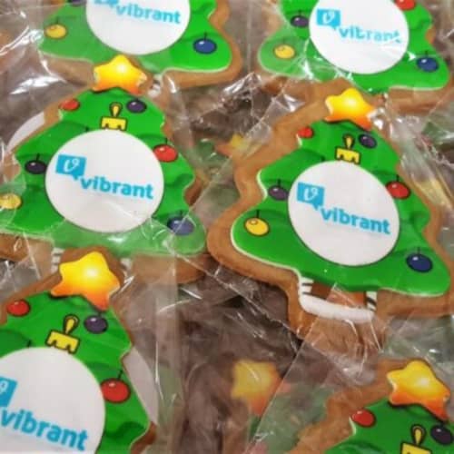 Custom printed Xmas Tree Biscuits are ideal for Christmas events/giveaways to promote your business