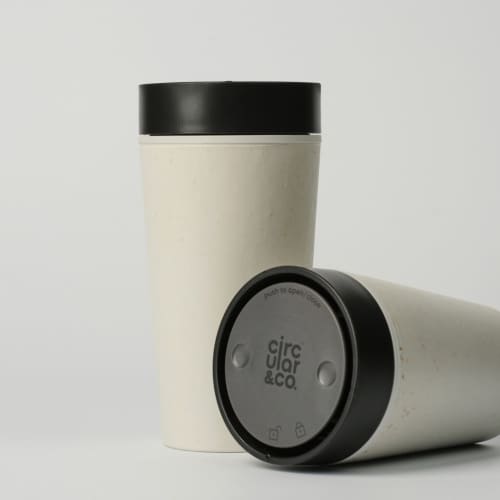 Custom Printed Circular & Co 12oz Reusable Coffee Cup in Black branded with your company logo