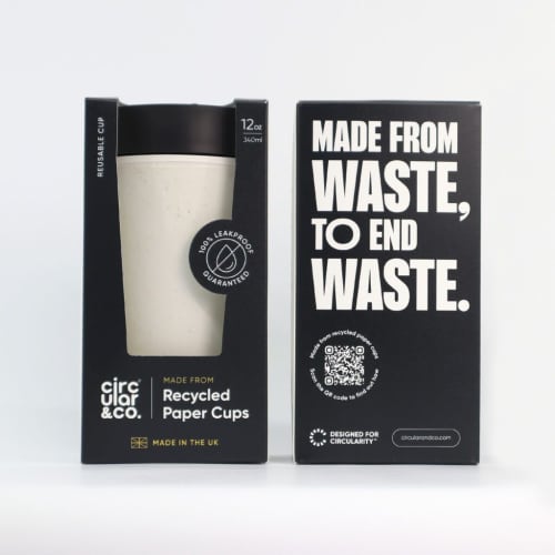 Logo Printed Circular & Co 12oz Reusable Coffee Cup in Black branded with your company logo
