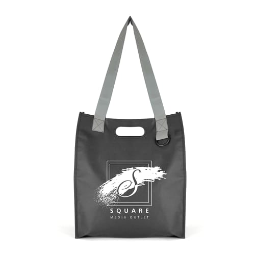 Logo printed Wareing Recycled Shopping Bags in Black that comes with a ring attachment