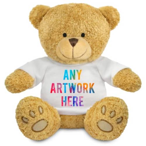 Branded 22cm Edward Teddy Bear in Golden/White with full colour printed T-shirt by Total Merchandise