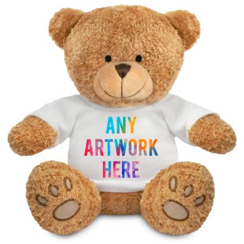 Custom 22cm Edward Teddy Bear in Brown/White with full colour logo on T-shirt by Total Merchandise