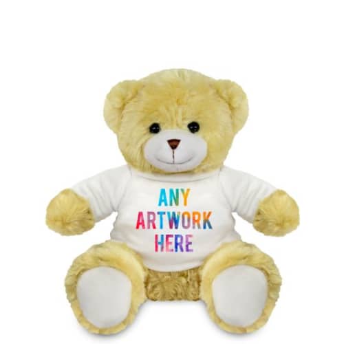 Promotional 20cm Elizabeth Teddy Bear in Golden/White with printed T-shirt by Total Merchandise